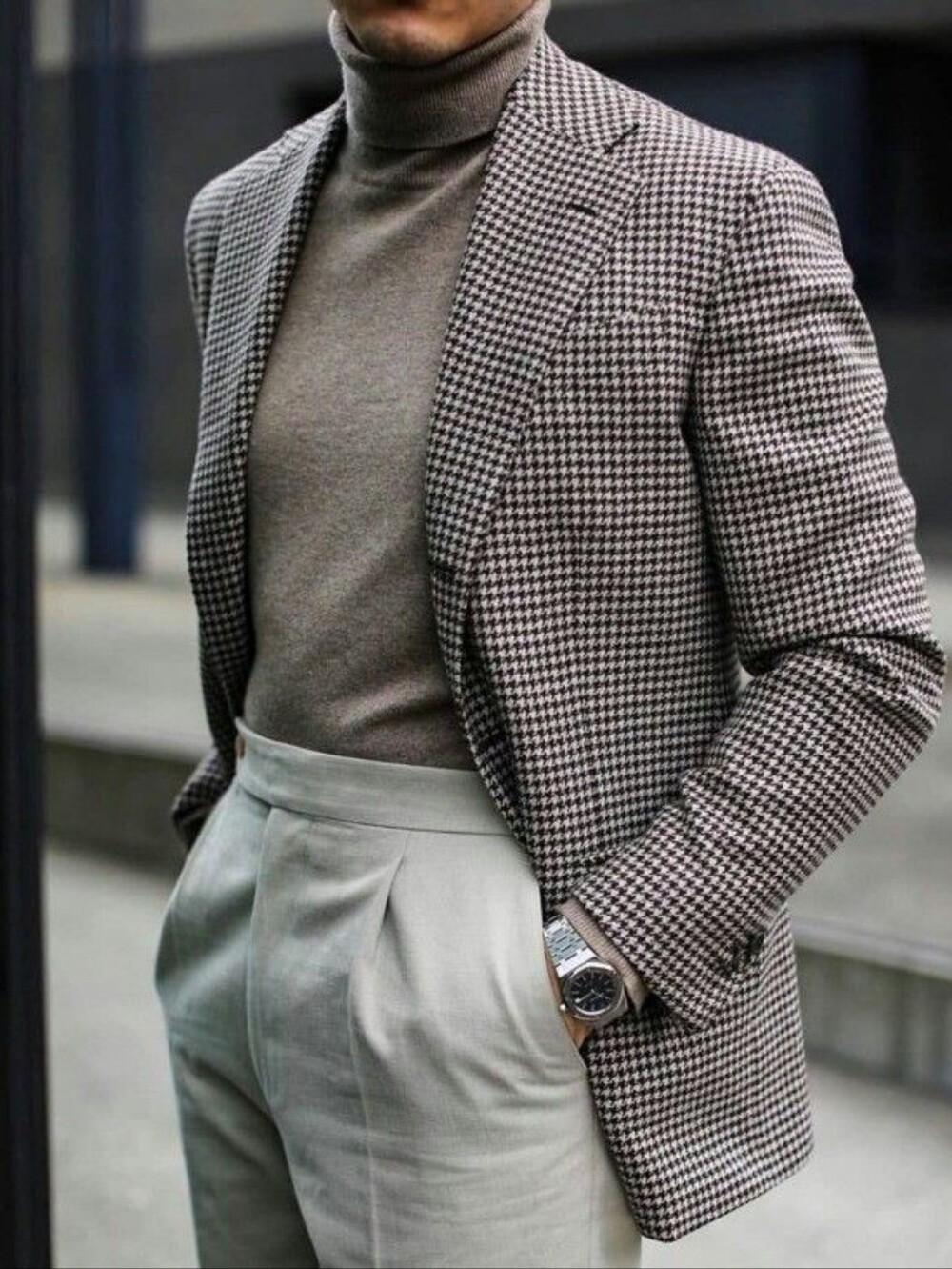 RARE CAMEL HAIR BLACK AND WHITE HOUNDSTOOTH SPORT COAT BLAZER